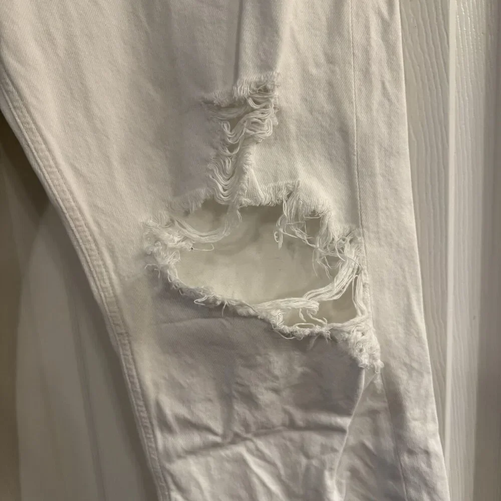 Agolde Jeans Sz‎ 27 90's Mid Rise Loose Fit Vanish White Distressed Thrashed - Picture 4 of 16